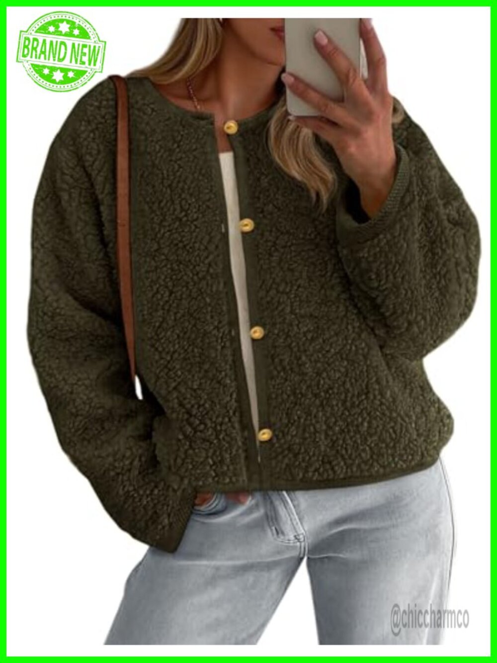 Faux Fur Cropped Button Down Long Sleeve Winter Coat